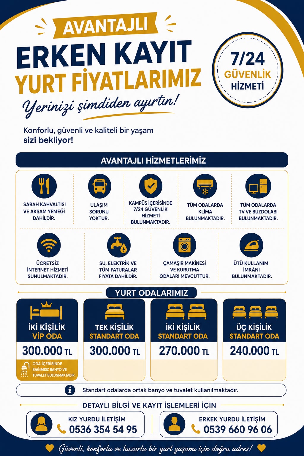 Avantajlı erken kayıt yurt fiyatları afişi