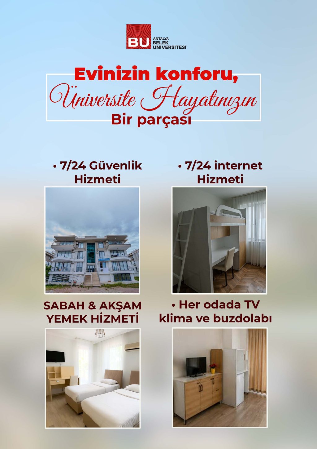 Yurt tanıtım kataloğu 3. sayfa: Güvenlik, internet ve oda konforu